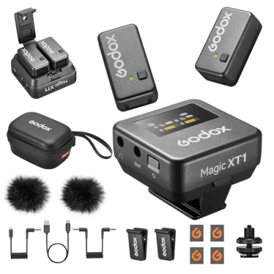 Abbildung von Godox Magic XT1 Wireless Lavalier Microphone, Microphone for Camera (2 TX + 1 RX Charging Case), Mini Mic with Noise Cancellation, 16H Battery, Touch Screen 200M/60ft,