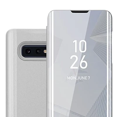 Abbildung von Cadorabo Hülle kompatibel mit Samsung Galaxy S10e Schutzhülle TPU Silikon Case 360 View Spiegel, Slim Kratzfest Weiche Gummi Rundumschutz Cover für in Silber