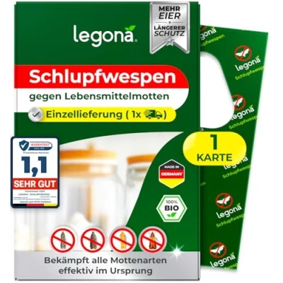 Abbildung von Legona® Schlupfwespen gegen Lebensmittelmotten 1 Karte à Lieferung Effektive Bekämpfung von Lebensmittel Motten Alternativer Mottenschutz zu Mottenfalle Lebensmittel, Mottenspray