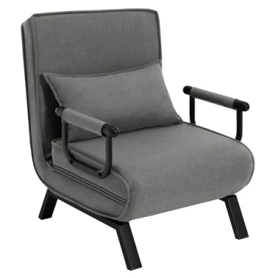 Abbildung von WOLTU Schlafsessel 3 in 1, Schlafsofa mit Bettfunktion, Klappsessel Verstellbarer Rückenlehne, abnembarem Kissen, Sofabett Gästebett, Metallrahmen Leinen, 150 kg belastbar, Dunkelgrau