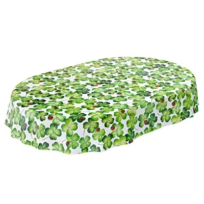 Abbildung von ANRO Tischdecke Wachstuch abwaschbar Wachstuchtischdecke Wachstischdecke Glücksbringer Marienkäfer Kleeblätter Oval 180x140cm