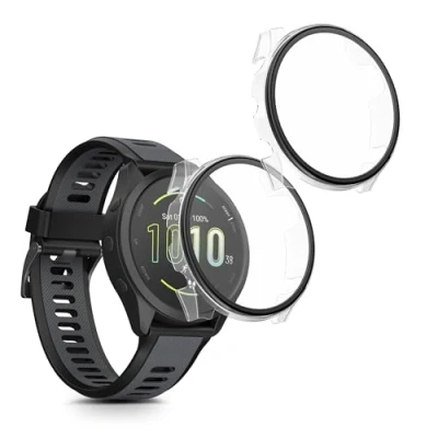 Abbildung von kwmobile 2X Cover kompatibel mit Garmin Forerunner 165 / Music Hülle Fullbody Fitnesstracker Case Set aus Glas Transparent