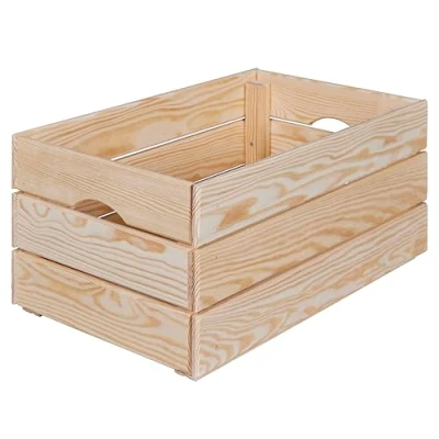 Abbildung von Inter Link Holzkiste Stapelkiste massivholz Aufbewahrungskiste, Für Obst, Gemüse, Wein, Garten, Bad, Spielzimmer Platzsparend, praktisch 65 x 31,5 23cm Valloni L