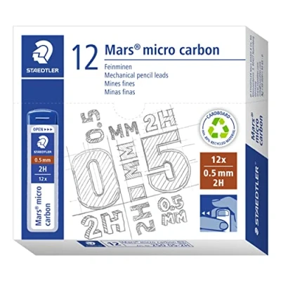 Abbildung von STAEDTLER 250 05 2H Mars Micro Feinminen, Minendurchmesser 0.5 mm, 2H, 12 Stück, graphitgrau