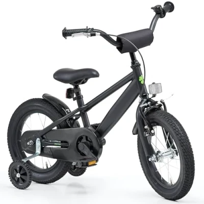 Abbildung von Bachtenkirch Kinderfahrrad 12 Zoll Matt Schwarz Fahrrad ab 3 Jahre, Rücktrittbremse, V Brake, Stützräder, Ständer