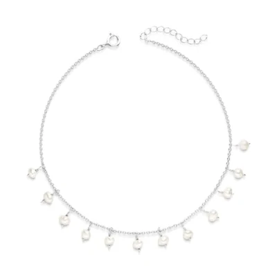 Abbildung von Materia Perlenkette Süßwasserzucht Perlen cremeweiß Ø3mm CO 56, 925 Sterling Silber