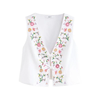 Abbildung von Next Regular FIT Floral Embroidered Detail TIE Front Weste, Damen, Größe: 50, White