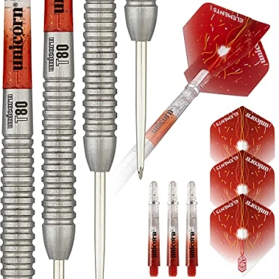 Abbildung von Unicorn Striker Dartpfeile, Typ 5, 80% Wolframstahl, Rot, 21 g