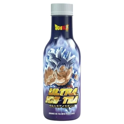 Abbildung von ULTRA ICE TEA Bio Eistee Veganes Schwarzteegetränk mit dem Dragon Ball Charakter Son Goku Erfrischender Pfirsich Geschmack 1 x 500 ml Einweg