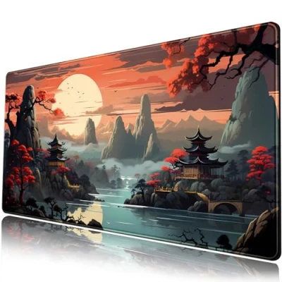 Abbildung von Japanische Schreibtischunterlage mit Sonnenuntergang, großes Mauspad, japanisches Gaming XXL, Computer, Laptop, Tastatur, 80 x 40 cm, rutschfestes Gummi, Büro Schreibtisch Dekoration