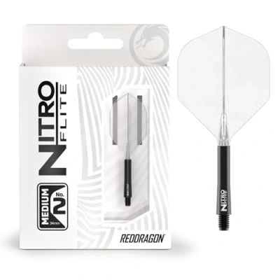 Abbildung von RED DRAGON Darts Nitro Flite Integriert Flüge &amp; Schäfte System No.2 Form und Design Schwarz Transparent Farbe, Medium Länge
