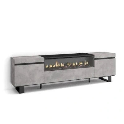 Abbildung von Skraut Home TV Schrank, Lowboard Für Wohnzimmer und Esszimmer 200x57x35cm Geräte bis zu 80&quot; Elektrokamin. Maße Industriedesign Moderner Stil Zement