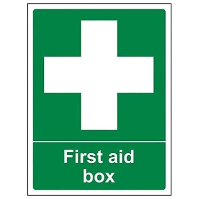 Abbildung von VSafety englisches Schild „First Aid Box“, Hochformat, 100 x 150 mm, 2 mm starrer Kunststoff
