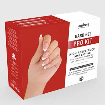 Abbildung von Andreia Professional Hard Gel Nail Kit PRO für Maniküre und Gellack mit Aufbaugel, Ultrabond Nagelgrundierung, Nagellack, Extra Glow, Prep Clean Cleanser, Nagelfeile, Handtuch Bürste