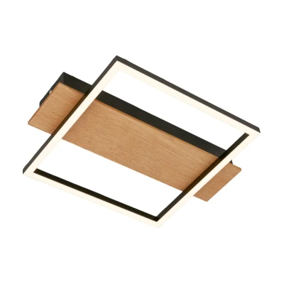Abbildung von BRILONER LED Deckenlampe mit Holzdekor, Warmweiße Lichtfarbe, 14W, 1400 lm, Deckenleuchte, Lampe, Wohnzimmerlampe, Schlafzimmerlampe, Küchenlampe, 34x26x6 cm, Schwarz Holz