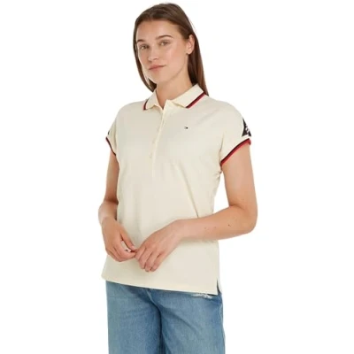 Abbildung von Tommy Hilfiger Damen Poloshirt Kurzarm Regular Fit, Weiß (Calico), XS