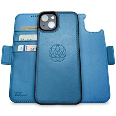 Abbildung von Dreem Fibonacci kompatibel mit iPhone 14 Brieftaschen Etui / 2 in 1 stoßfestes und abnehmbares Folio aus veganem Leder, MagSafe kompatibel, RFID Schutz [Schiefer]