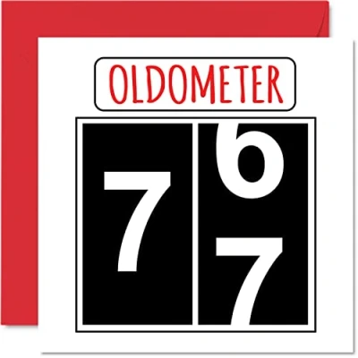 Abbildung von Lustige Karten zum 77. Geburtstag für Männer und Frauen Oldometer Glückwunschkarte Vater Mutter Urgroßvater Opa Kindermädchen Oma 145mm Grußkarten Karte
