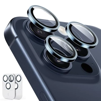 Abbildung von ESR Kamera Schutz für iPhone 15 Pro Max/15 Pro/14 Max/14 Pro,Armorite Einzel Linsen Schutzfolien, kratzfestes, ultradünnes gehärtetes Glas mit Aluminiumkante, Armorite Serie, 2 Stück,Dunkelblau
