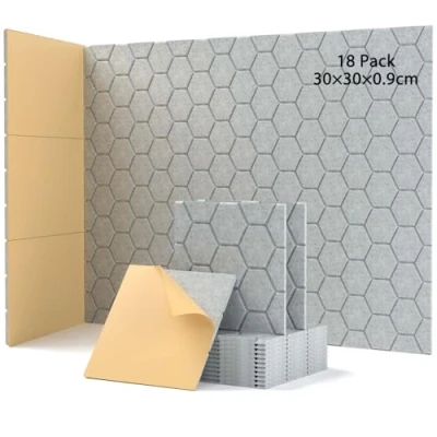 Abbildung von 18 Stück Akustikplatten Selbstkleben, Schallabsorber, 30x30x0.9cm, Schalldämmung Wand tür Decken, Akustikpaneele für Gaming Deko, Büros, Studios, Schallschutzplatten (Silber Grau)