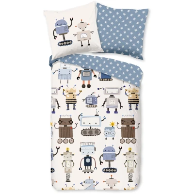 Abbildung von good morning bettwäsche Renforcé 135 X 200 cm + 1 80 Robo bunt robots, Baumwolle, 2 teilig, 135x200 baumwolle sale warm weihnachten bettbezug