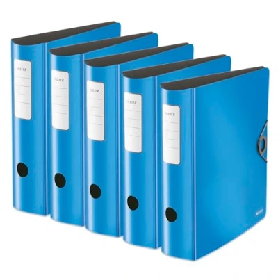 Abbildung von Leitz Qualitäts Ordner 180 Active Solid, 5er Pack, A4, breit, Abgerundeter Rücken, 8,2 cm Gummibandverschluss, Leichtes Polyfoam, Plastik Ordner, Hellblau, 10471030