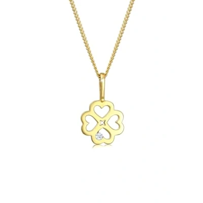 Abbildung von Elli DIAMONDS Halskette Damen mit Anhänger Kleeblatt Glücksbringer Diamant (0,015 ct.) in 585 Gelbgold 45 cm lang