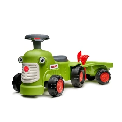 Abbildung von Falk Traktor Claas mit Anhänger ab 12 Monaten Schaufel und Rechen inklusive 90% recycelter Kunststoff Rutschauto ideal für Kleinkinder 912C