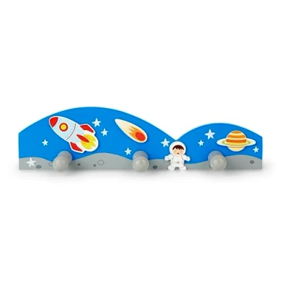 Abbildung von Mousehouse Gifts Kinder Garderobenleiste mit 3 Haken Weltraum für Jungen