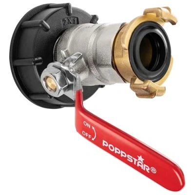 Abbildung von Poppstar IBC Auslaufhahn für Container mit System Geka Kupplung (1 Zoll) Adapter Wassertankdeckel und Schlauchanschluss