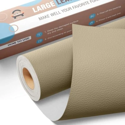 Abbildung von Leder Reparatur Set Khaki,OAZ Kunstleder Selbstklebend 40 x 160 cm,Kunstleder Reparaturset Patch Selbstklebende Lederflicken für Autositze Möbel Sofa Taschen