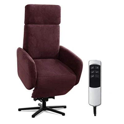 Abbildung von Cavadore TV Sessel Cobra mit 2 Motoren + Aufstehhilfe / Fernsehsessel Liegefunktion, Relaxfunktion Fernbedienung Sternfuß, belastbar bis 130 kg 71 x 110 82 Lederoptik, Rot