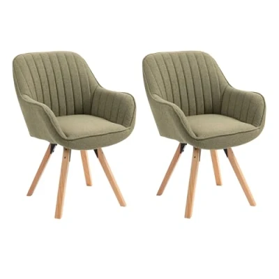 Abbildung von MEUBLE COSY Esszimmerstühle Drehbar 2er Set Küchenstuhl Polsterstuhl Drehstuhl mit Armlehne Sessel Schminkstuhl aus Stoff Massivholzbeine für Esszimmer Wohnzimmer Arbeitszimmer, Grün, Holz, 60x58x83cm