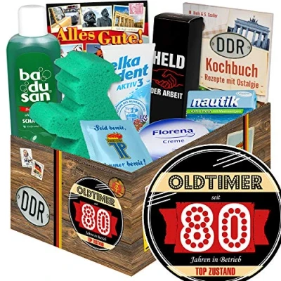 Abbildung von Oldtimer 80 ++ DDR Geschenkbox Pflege Geschenke 80ten Geburtstag