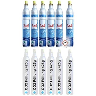 Abbildung von CAGO Wassersprudler, (6 tlg), Universal CO2 Zylinder 425 g Kohlensäure für bis zu 60l Sprudelwasser
