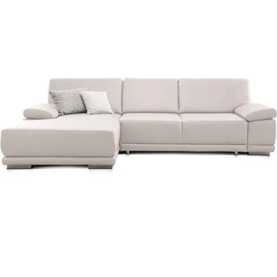 Abbildung von CAVADORE Eckcouch Corianne in Kunstleder / Sofa L Form mit verstellbaren Armlehnen und Longchair 282 x 80 162 Lederimitat, weiß