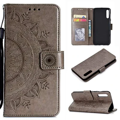 Abbildung von CoverKingz Handytasche kompatibel mit Samsung Galaxy A50 Handy Case Kartenfach Handyhülle Flipcase klappbar Motiv Mandala Grau