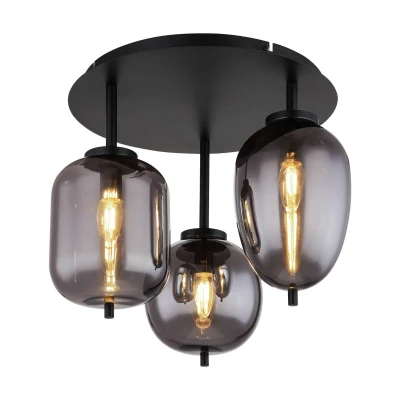 Abbildung von Deckenlampe Blacky, schwarz/rauchgrau, Ø 46 cm, Glas, 3 flg.
