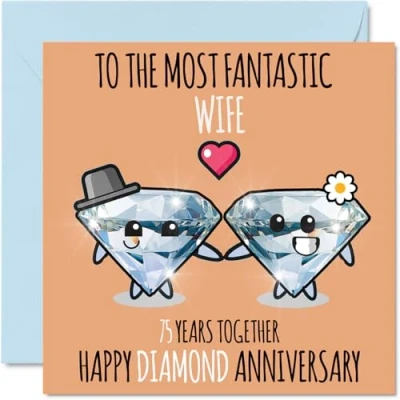 Abbildung von Stuff4 Süße Diamant Jubiläumskarte für Ehefrau 75 Jahre zusammen Glückwunschkarten zum 75. Hochzeitstag die Frau vom Ehemann, 145 mm x mm, Grußkarten fünfundsiebzig Jubiläen