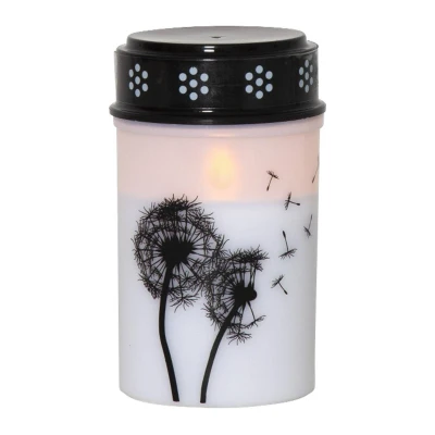 Abbildung von STAR TRADING LED Kerze Grablicht/Grabkerze Pusteblume H: 12cm Timer weiß/schwarz