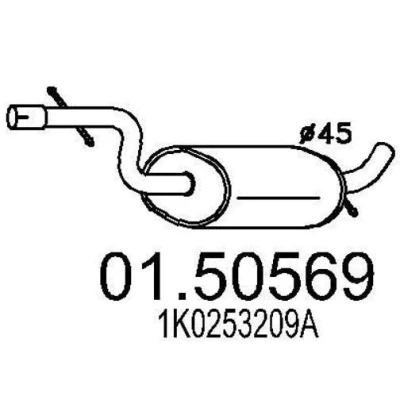 Abbildung von MTS 01.50569 Mittelschalldämpfer 970 VOLKSWAGEN: Golf 5 Schrägheck, Plus / Crossgolf