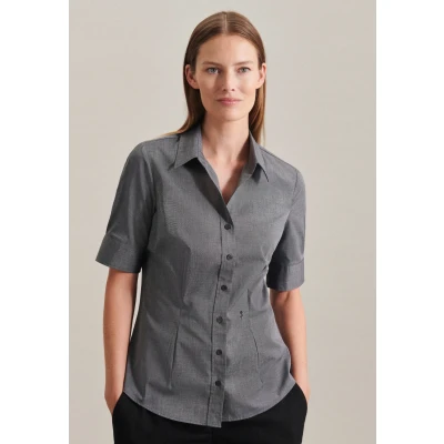 Abbildung von SEIDENSTICKER Slim Fit Bluse Halbarm offener Kragen Fil a dunkelgrau Gr. 32