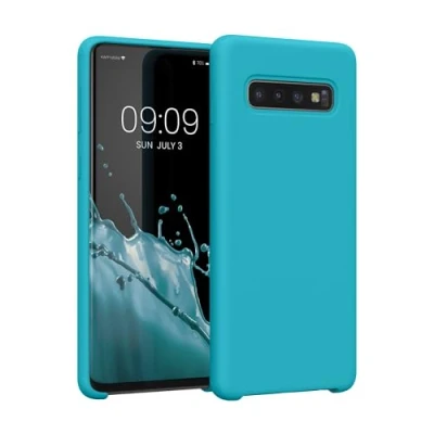 Abbildung von kwmobile Hülle kompatibel mit Samsung Galaxy S10 Silikon Handy Case Handyhülle weiche Oberfläche kabelloses Laden Cool Glacier