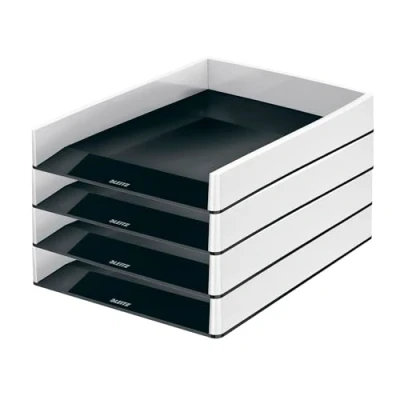Abbildung von Leitz Briefkorb A4, 4er Pack, Zweifarbiges Design, Schwarz/Grau, Duo Colour, 53610095