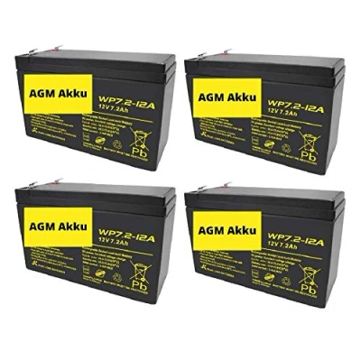 Abbildung von 4X AGM 12V 7,2Ah Bleiakku WP7.2 12 VDs Akku, Faston 6,3mm kompatibel Bleigel Gel Akku 7Ah 8Ah 9Ah USV
