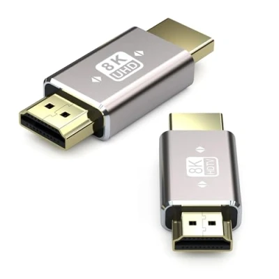 Abbildung von VMOJO 8K HDMI Stecker auf Verlängerungsadapter Koppler 2.1 A HD Stecker, unterstützt 8K@60Hz/4K@120Hz HDR, für HDTV Projektor Laptop PC, 2 STK