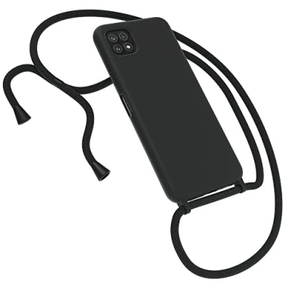 Abbildung von EAZY CASE Premium Silikon Handykette kompatibel mit Samsung Galaxy A22 5G Handyhülle Umhängeband, Handykordel Schutzhülle, Silikonhülle, Hülle Band, Kette für Smartphone, Schwarz