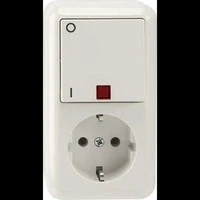 Abbildung von Merten MEG3499 8719 Schuko Steckdose/ Aus Kontrollschalter Kombination (Aufputz) 1 Kontrolschalter + Steckdose IP20 Weiß Made in Germany