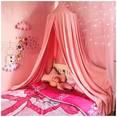Abbildung von Betthimmel Baldachin für Kinderzimmer Bettvorhang Babyzimmer Deko Spiel Zelt Schlafzimmer Moskitonetz Kinderbett Pink 2(Höhe:2.5M)