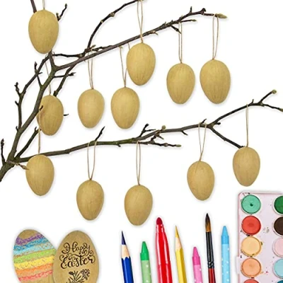 Abbildung von Papierdrachen 12 braune Ostereier aus Pappmaché Klassische Osterdekoration für Zweige und Ostergestecke Eier zum Bemalen Beschriften 4x6 cm Ostern
